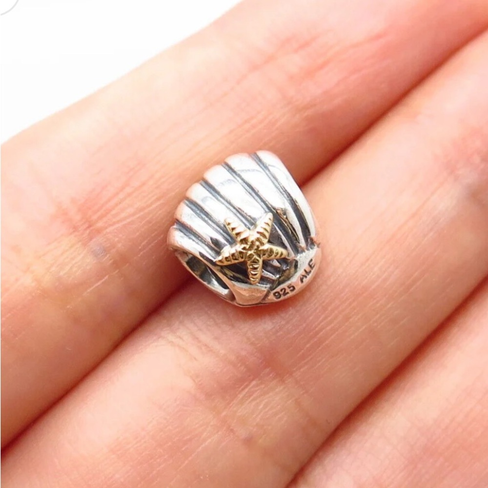 Pandora Seashell & Starfish Charm Sterling 925 & Gold 14k Bead Authentic